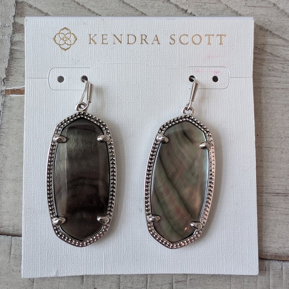 Kendra Scott Elle Silver and Black Mother Of Pearl Earrings